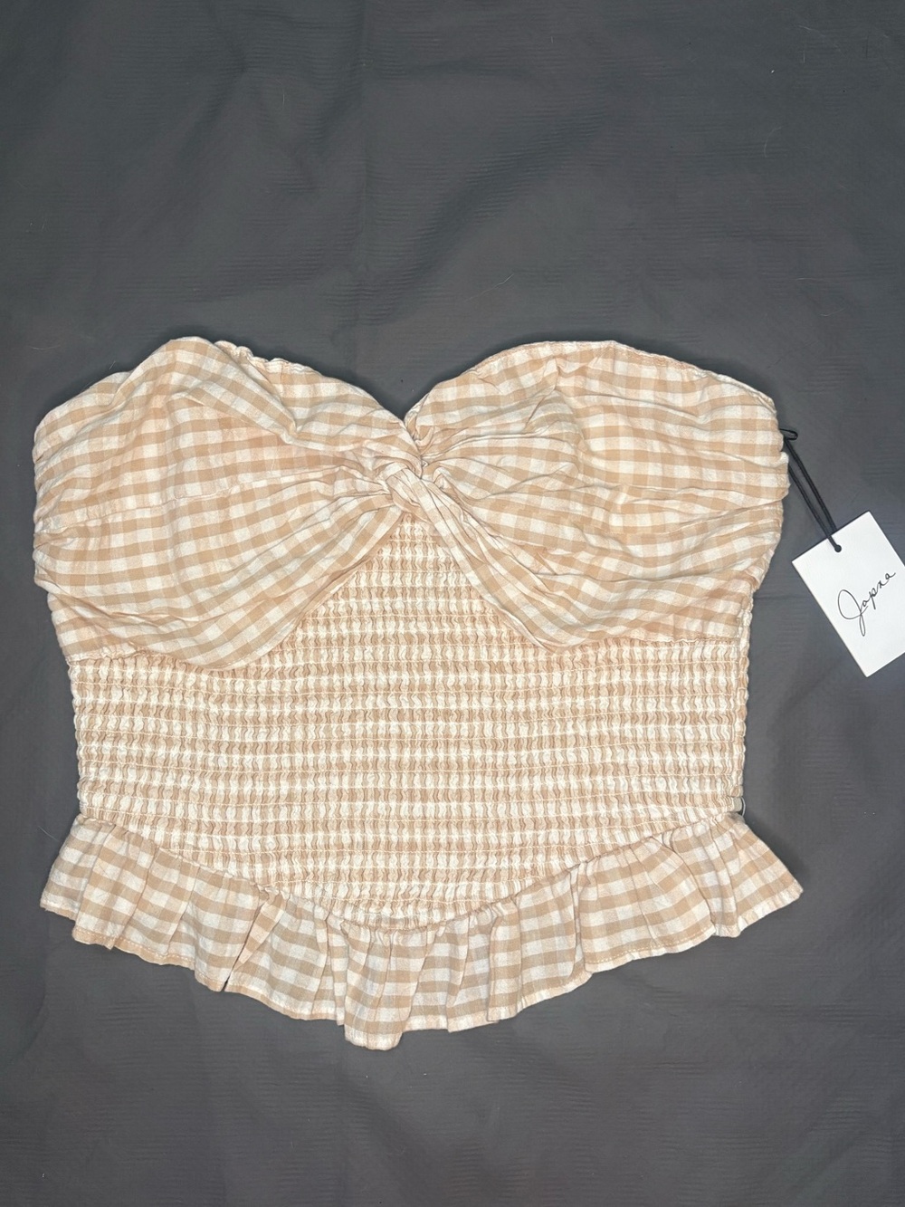 NWT - Japna Beige and White Gingham Strapless Sweetheart Tube Top- Size Large